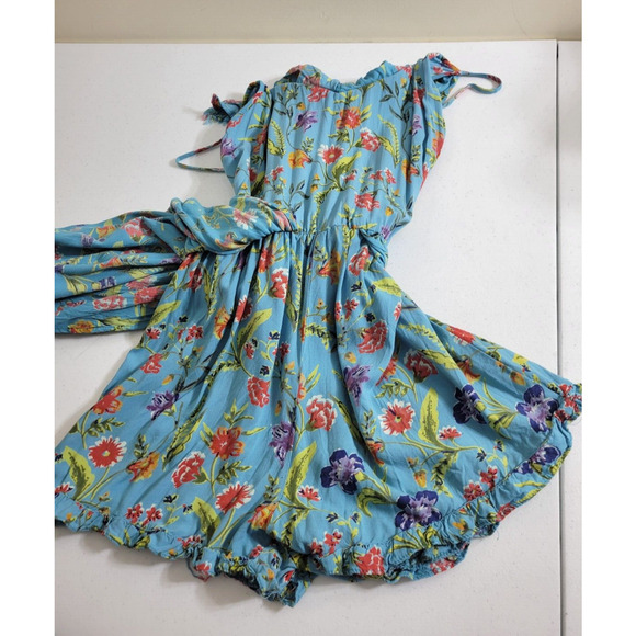 Angie Dress Womens SZ Large Blue Floral Ruffle Colorful Summer Sleeveless - Picture 7 of 16